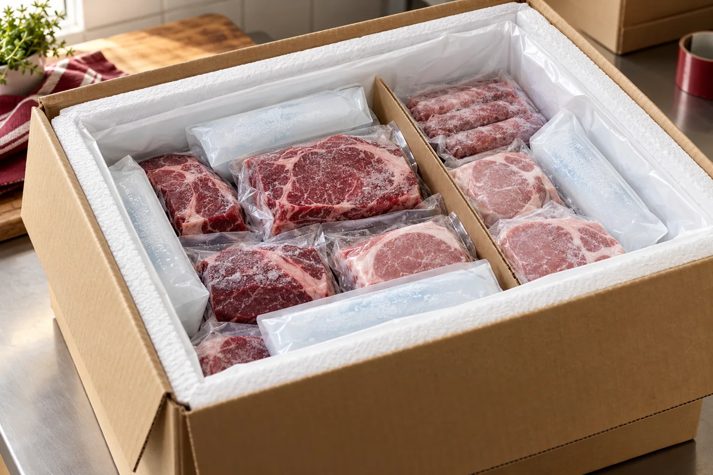 insulated packaging for frozen meat.